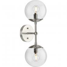  P710114-009 - Atwell Collection Two-Light Brushed Nickel Mid-Century Modern Wall Sconce